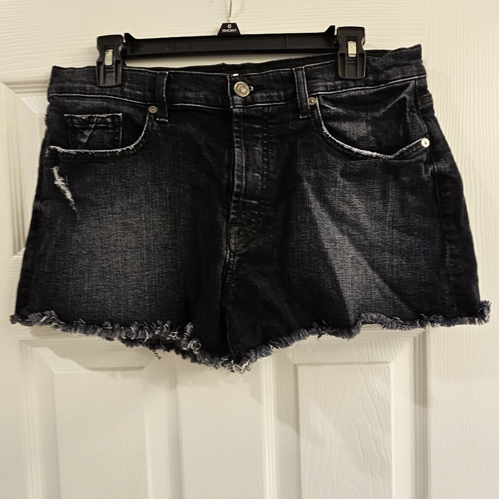 7 Seven for All Man Kind Black Distressed Shorts